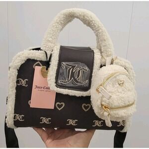 NEW Exclusive Juicy Couture Snuggle Satchel Chocolate‎ Sherpa Crossbody Hand Bag